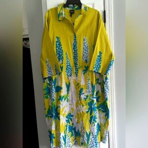NWT ULLA POPKEN SHIRT DRESS "LUPINE PRINT" (PISTACHIO)